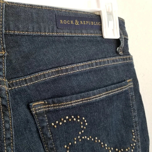 Rock & Republic Women's Berlin Straight Jeans 6 Blue Denim Logo Cotton Pockets - Picture 4 of 11